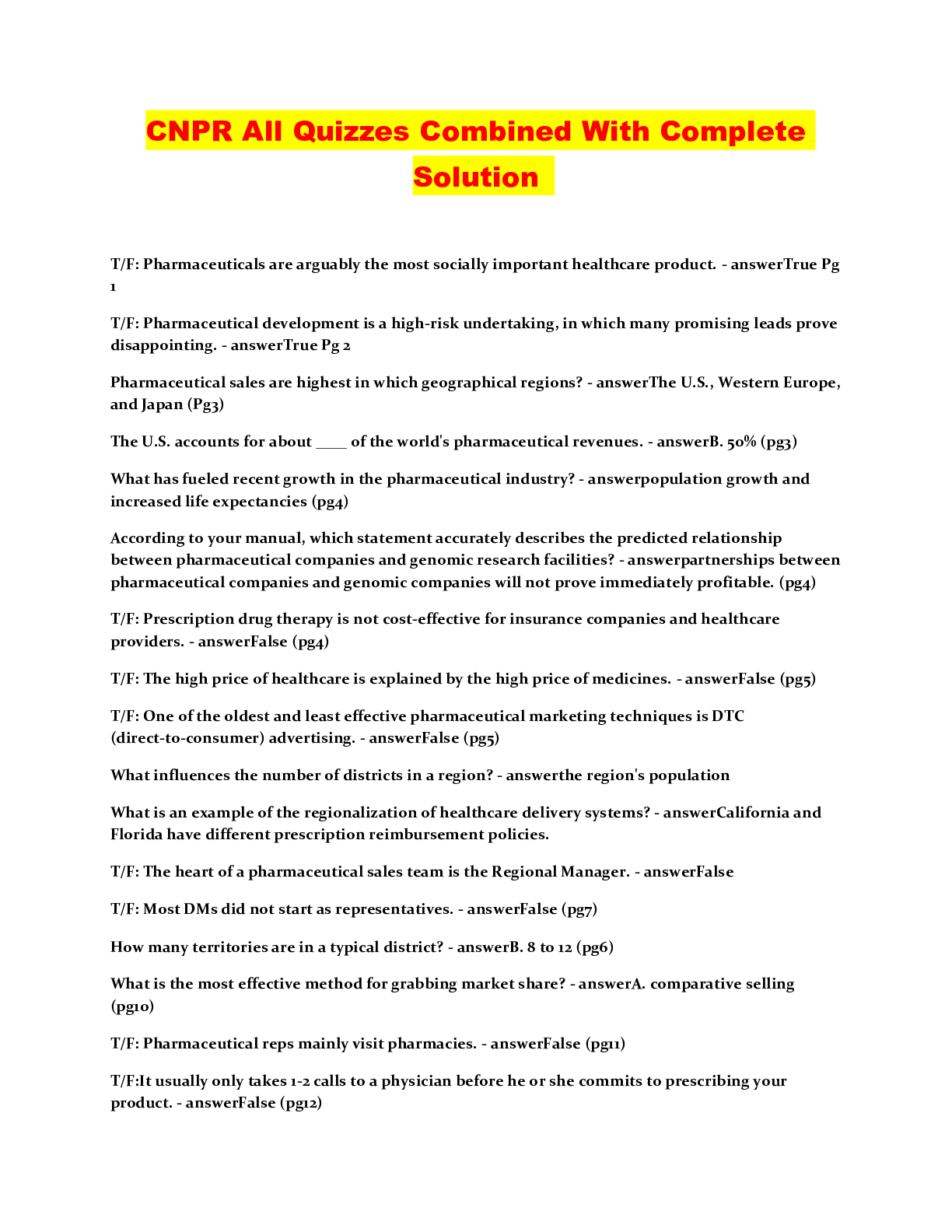 Preview image of CNPR All Quizzes Combined With Complete Solution document